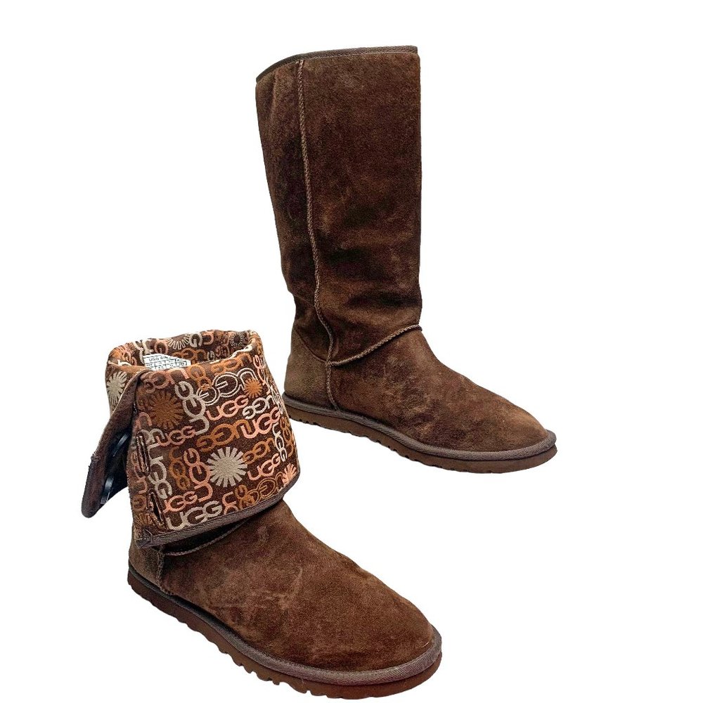 UGG Australia 3387 Lo Pro Fold‎ Over Brown Suede Mid Calf Boots